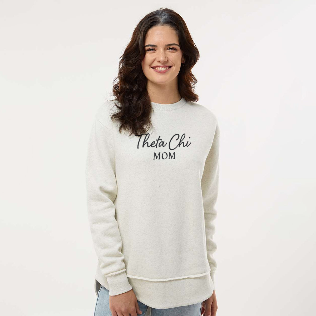 New! Theta Chi Curved Hem Mom Crewneck
