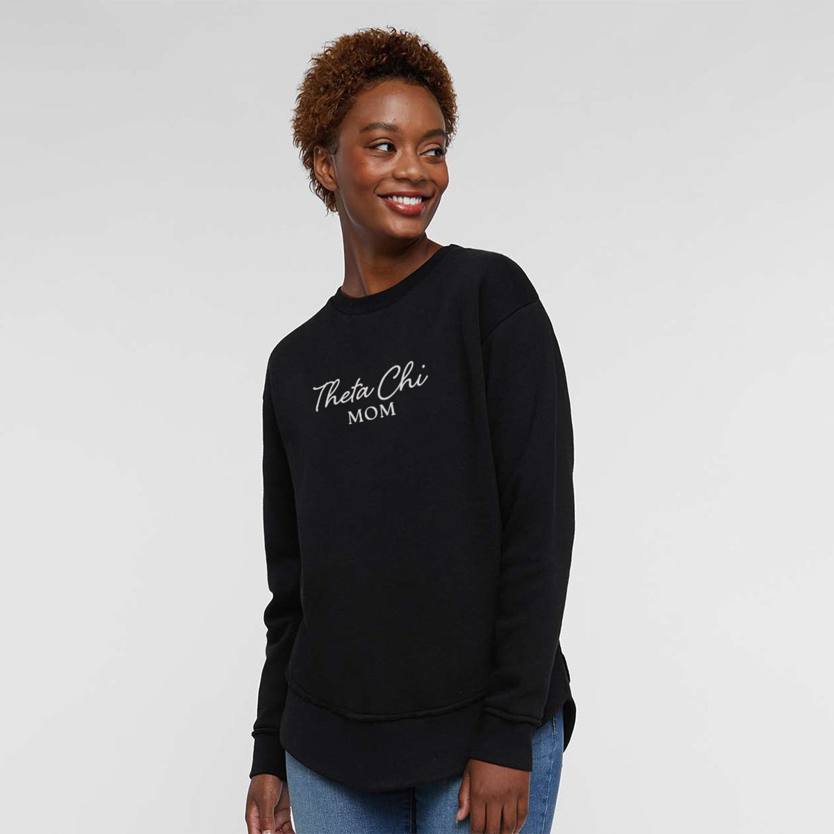 New! Theta Chi Curved Hem Mom Crewneck