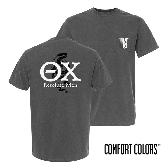 Grey Comfort Colors Theta Chi Resolute Men Pocket Tee