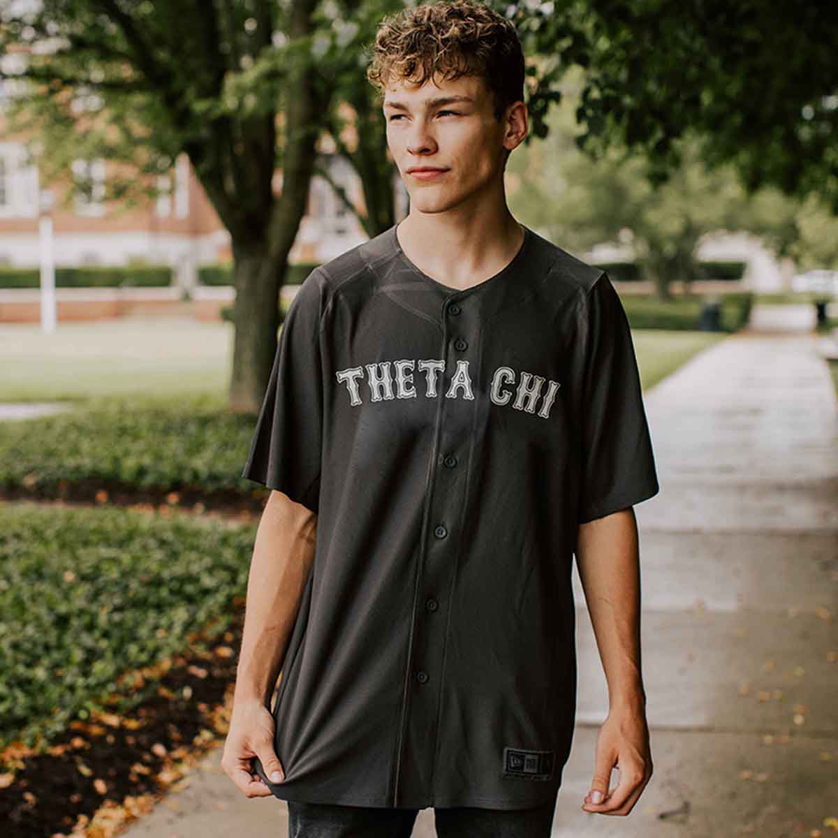 Theta Chi New Era Graphite Baseball Jersey