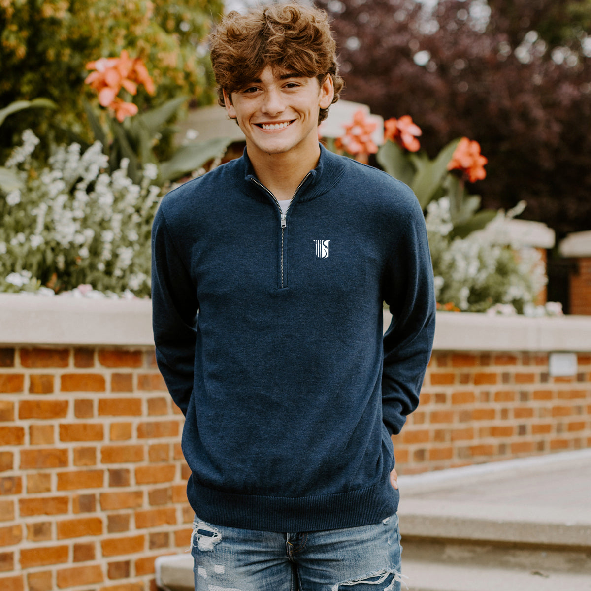 Theta Chi Symbol Navy Quarter Zip Sweater