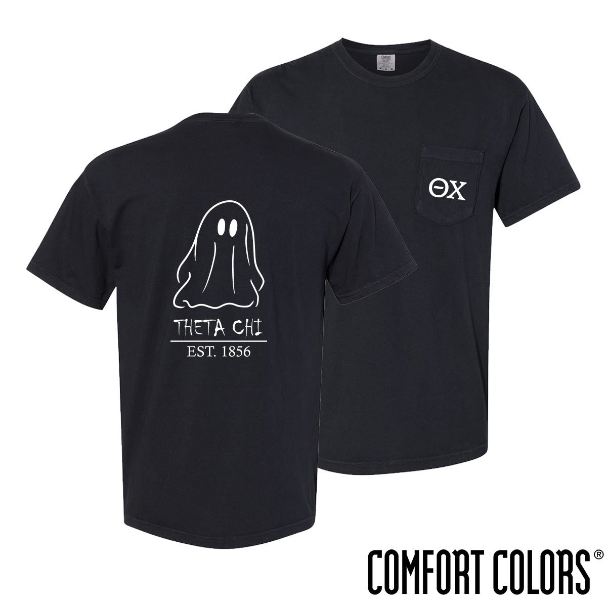 New! Theta Chi Comfort Colors Black Ghost Short Sleeve Tee