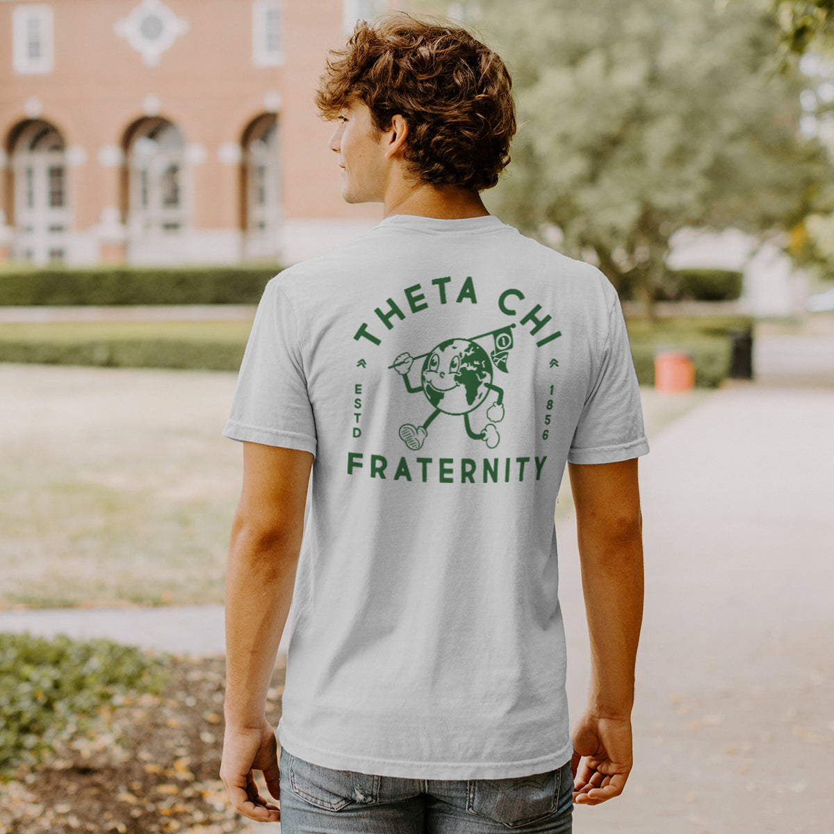 Theta Chi Comfort Colors Happy Earth White Short Sleeve Tee