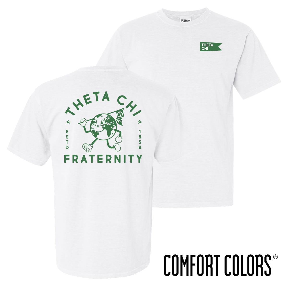 Theta Chi Comfort Colors Happy Earth White Short Sleeve Tee