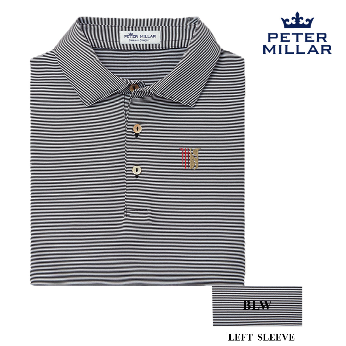 Theta Chi Personalized Peter Millar Jubilee Stripe Stretch Polo with Crest