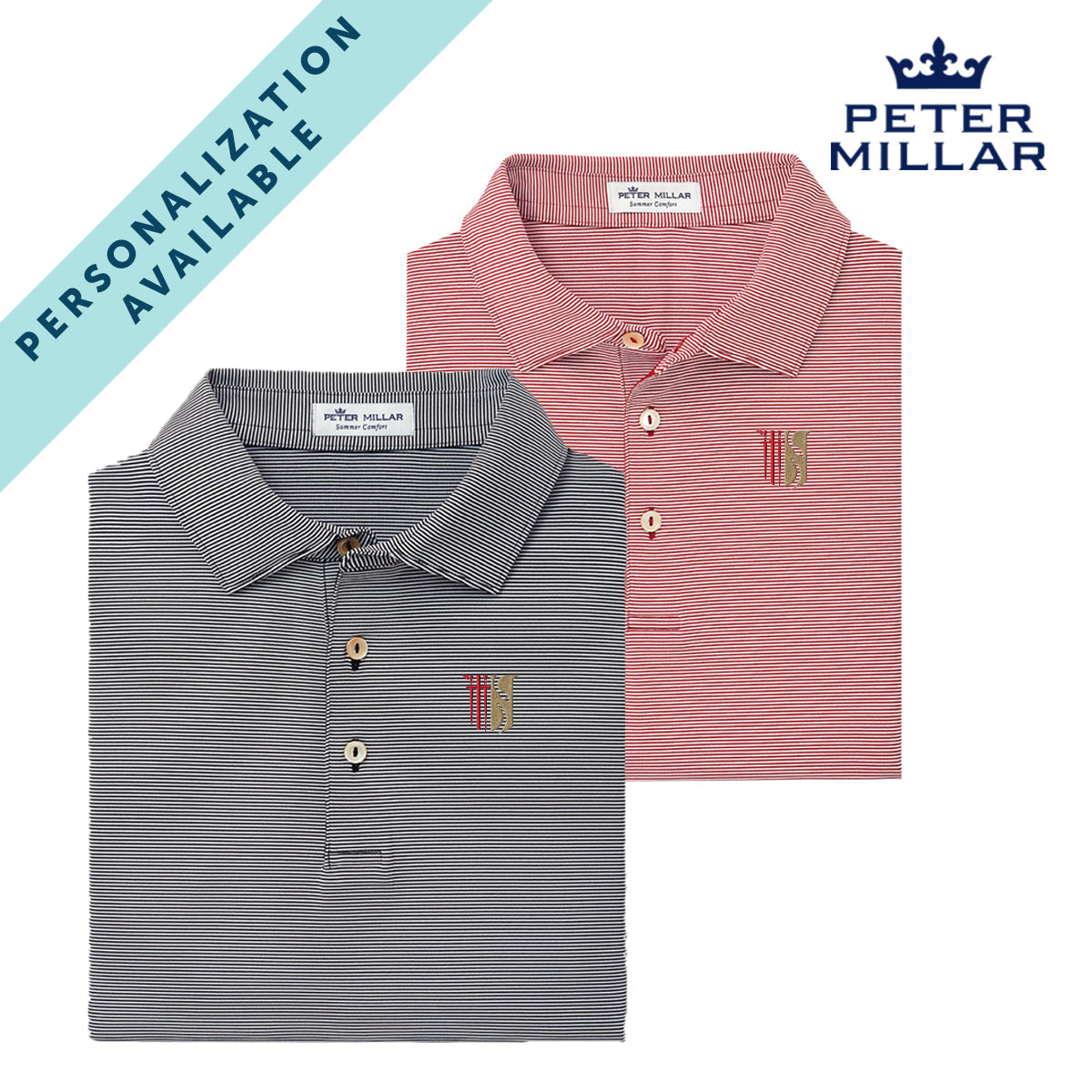 Theta Chi Personalized Peter Millar Jubilee Stripe Stretch Polo with Crest