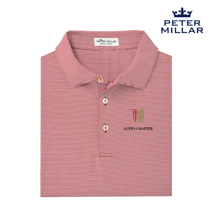 Theta Chi Personalized Peter Millar Jubilee Stripe Stretch Polo with Shield