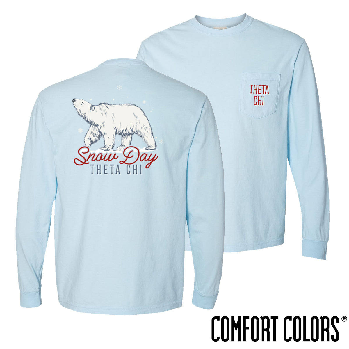 New! Theta Chi Comfort Colors Snow Day Long Sleeve Pocket Tee