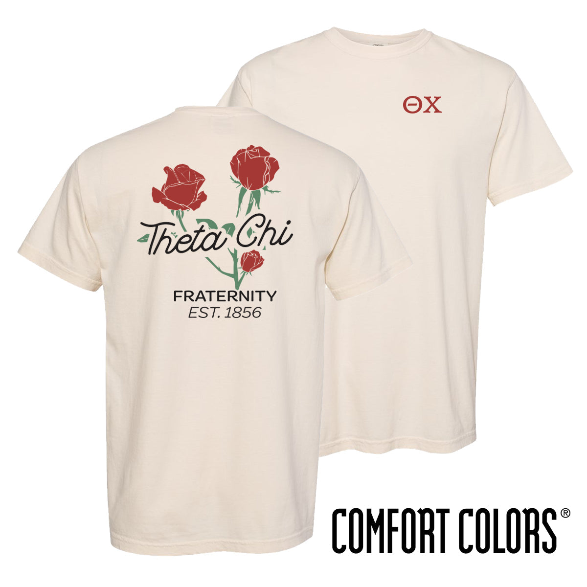 New! Theta Chi Comfort Colors Rosebud Ivory Short Sleeve Tee