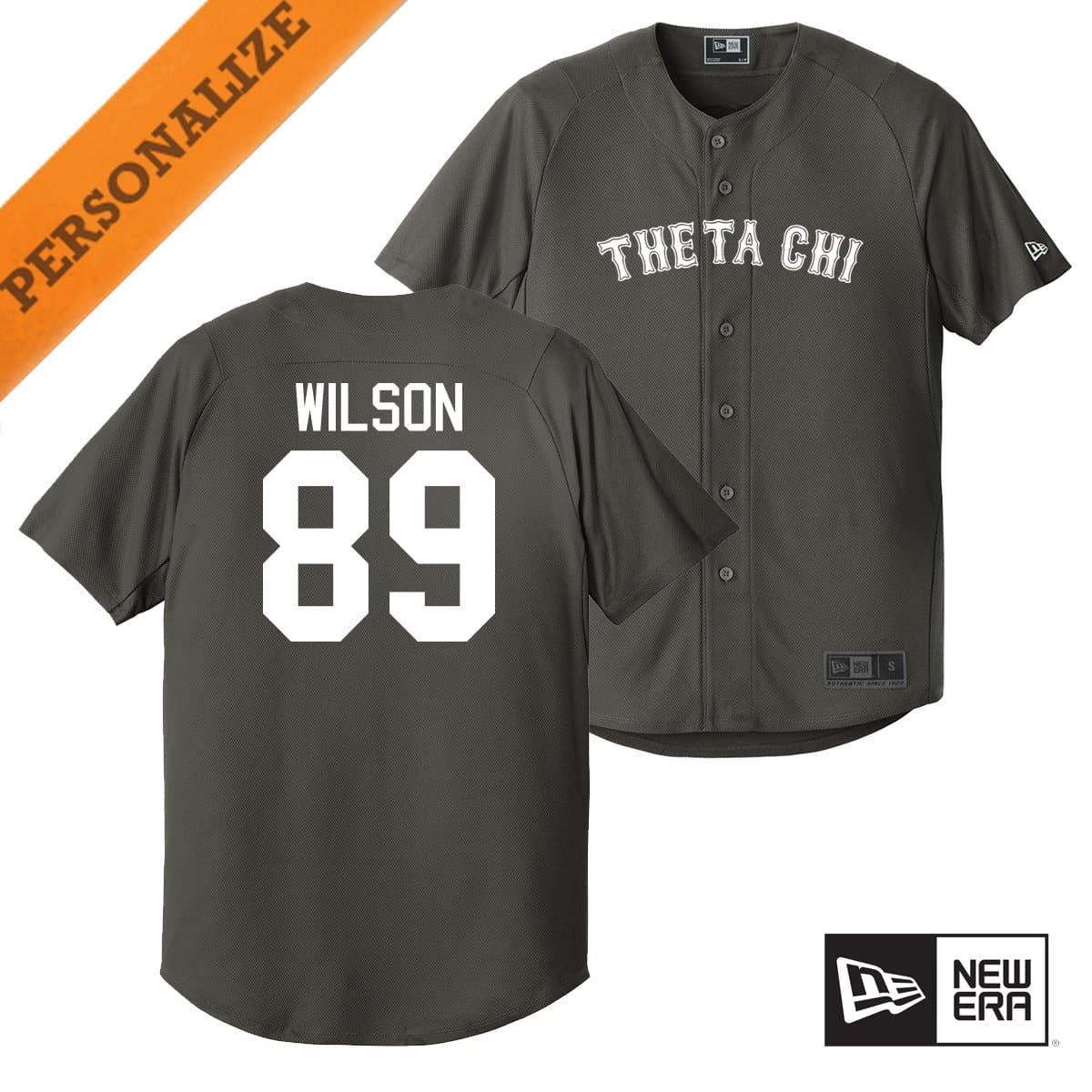 Theta Chi Personalized New Era Graphite Baseball Jersey | Theta Chi | Shirts > Jerseys