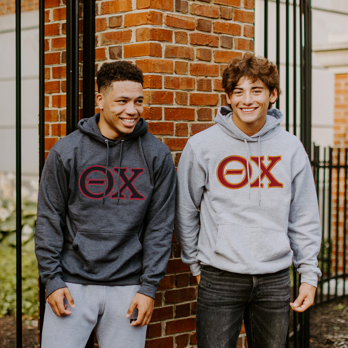 Theta Chi Dark Heather Hoodie with Sewn On Letters