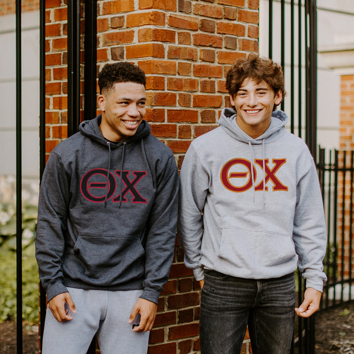 Theta Chi Heather Gray Hoodie With Sewn On Letters