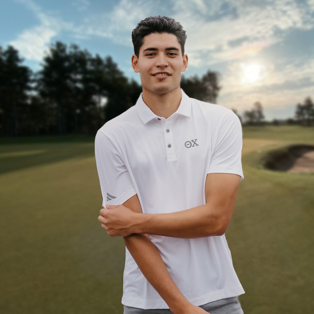 New! Theta Chi White Adidas Golf Polo With Greek Letters