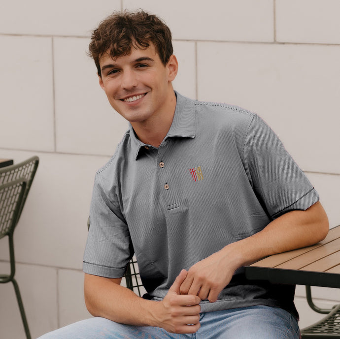 Theta Chi Peter Millar Jubilee Stripe Stretch Polo with Shield