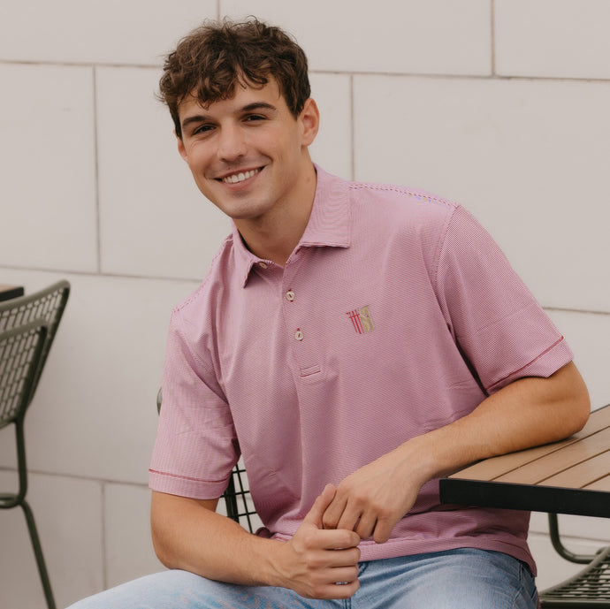 Theta Chi Peter Millar Jubilee Stripe Stretch Polo with Shield