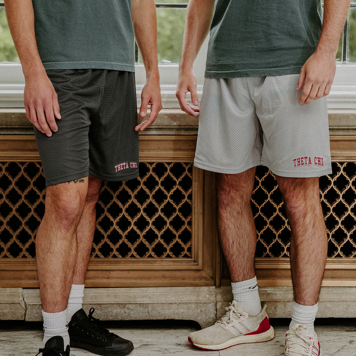 New! Theta Chi Embroidered Graphite 7" Mesh Shorts