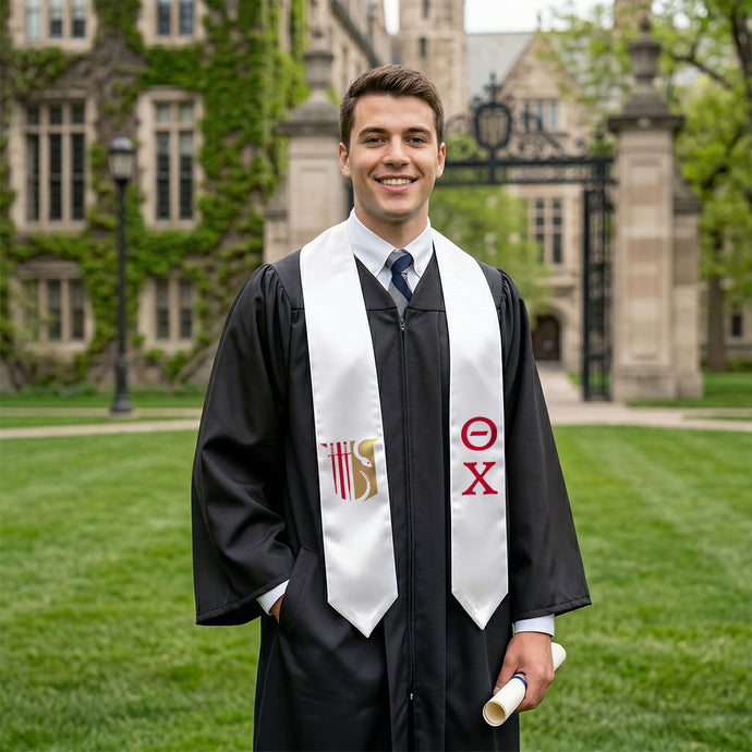 Theta Chi White Graduation Stole with Shield