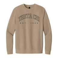Neutral tan crewneck with fraternity design
