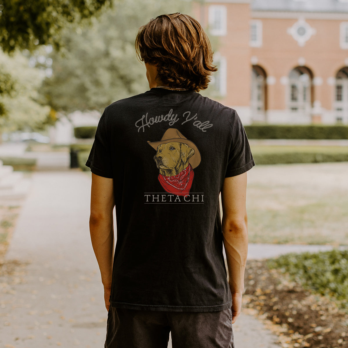 Theta Chi Cowboy Retriever Black Short Sleeve Pocket Tee