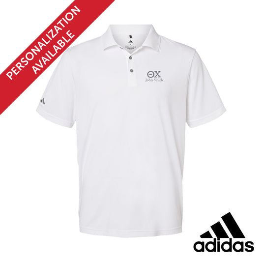 New! Theta Chi White Adidas Golf Polo With Greek Letters