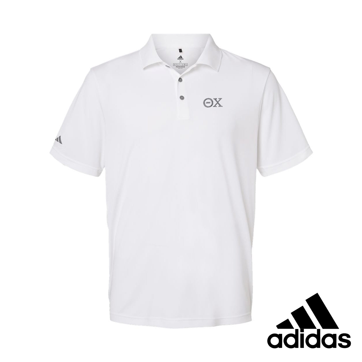 New! Theta Chi White Adidas Golf Polo With Greek Letters