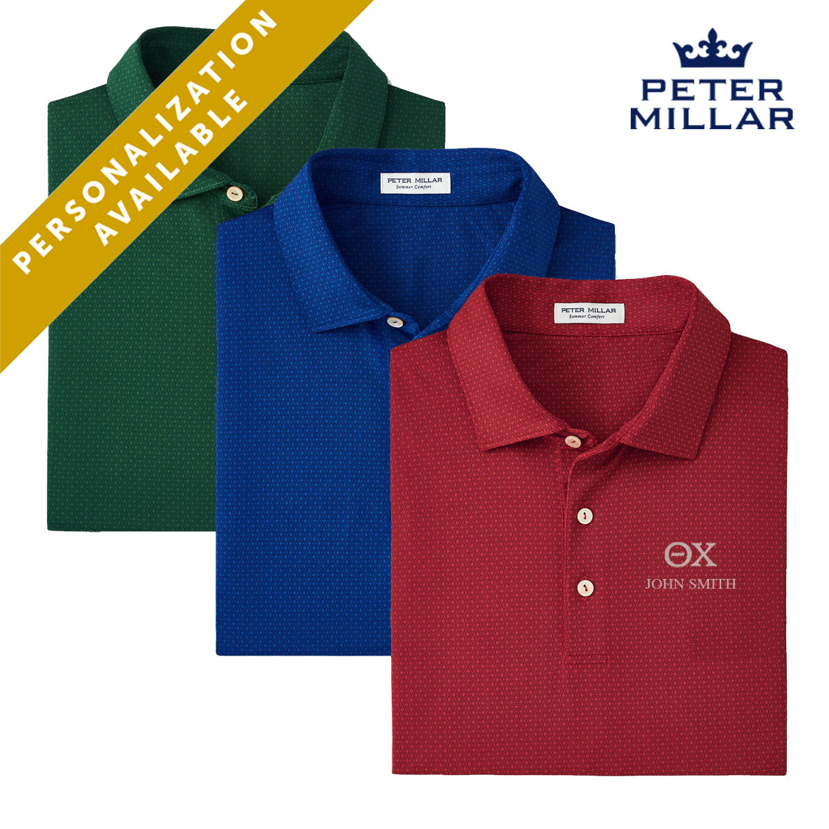 Theta Chi Personalized Peter Millar Tesseract Patterned Polo With Greek Letters