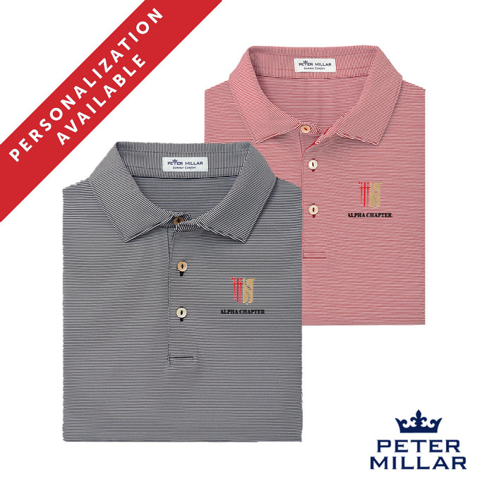 Theta Chi Personalized Peter Millar Jubilee Stripe Stretch Polo with Shield