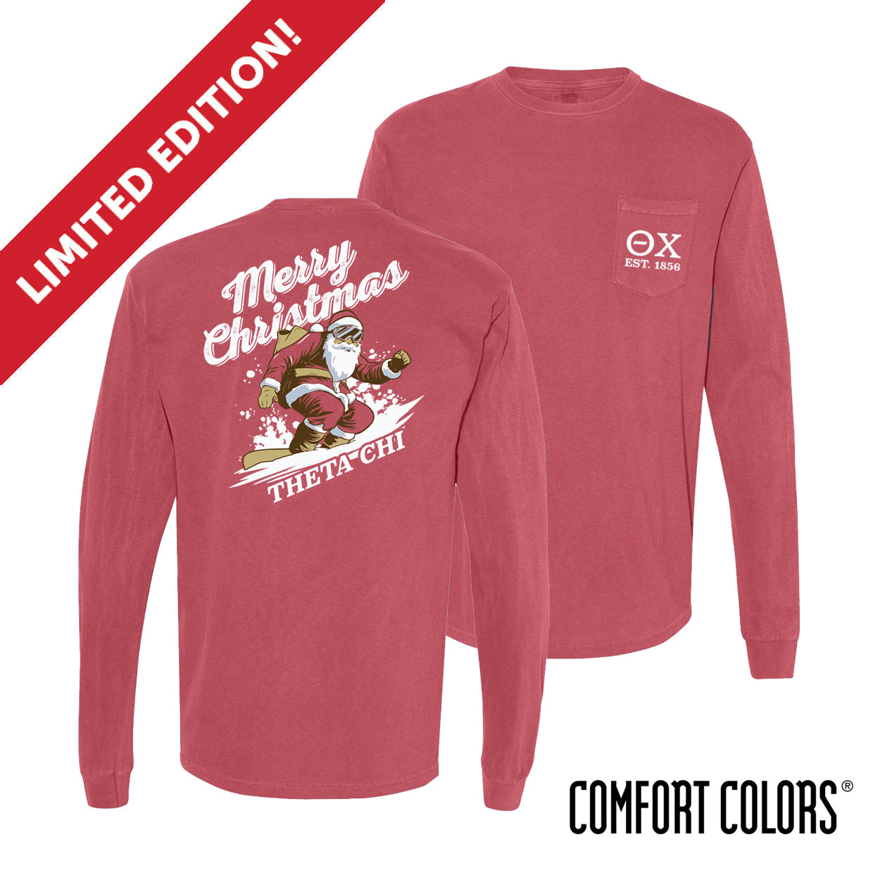 Theta Chi Holiday Shredding Santa Long Sleeve Tee