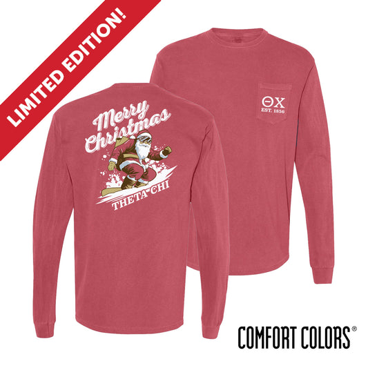 Theta Chi Holiday Shredding Santa Long Sleeve Tee