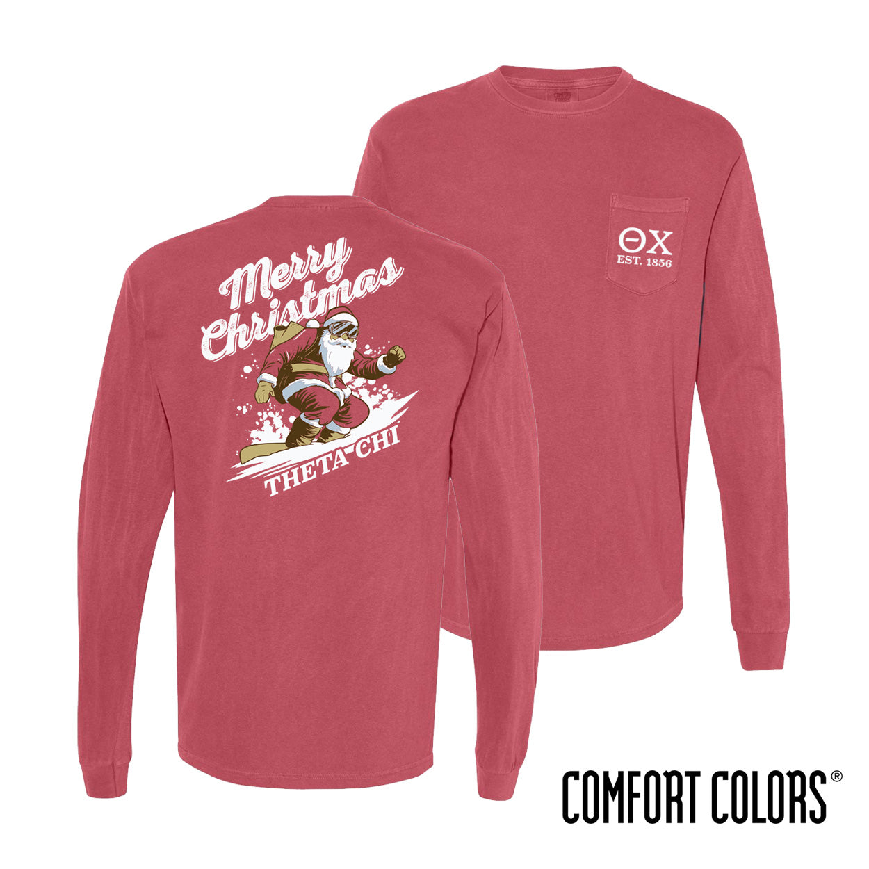 Theta Chi Holiday Shredding Santa Long Sleeve Tee