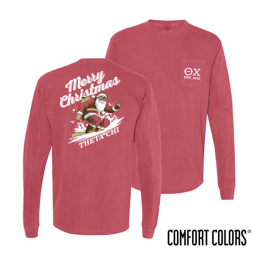 Theta Chi Holiday Shredding Santa Long Sleeve Tee