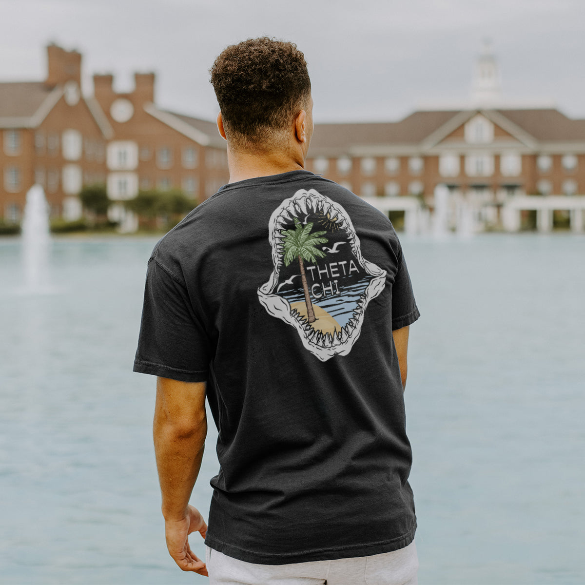 Theta Chi Shark Bite Black Short Sleeve Pocket Tee