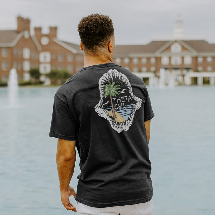 Theta Chi Shark Bite Black Short Sleeve Pocket Tee