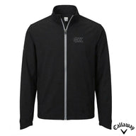 Black Callaway full-zip water-repellent golf jacket with Greek letter embroidery on chest displayed on white background