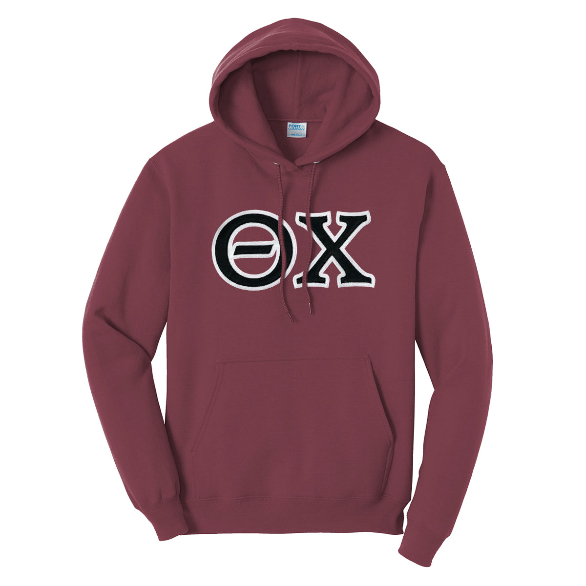 Theta Chi Deep Red Hoodie with Sewn On Letters