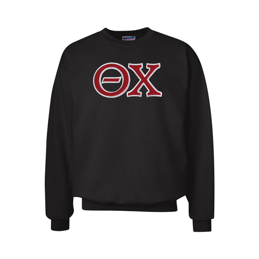 Theta Chi Black Crew Neck Sweatshirt with Sewn On Letters