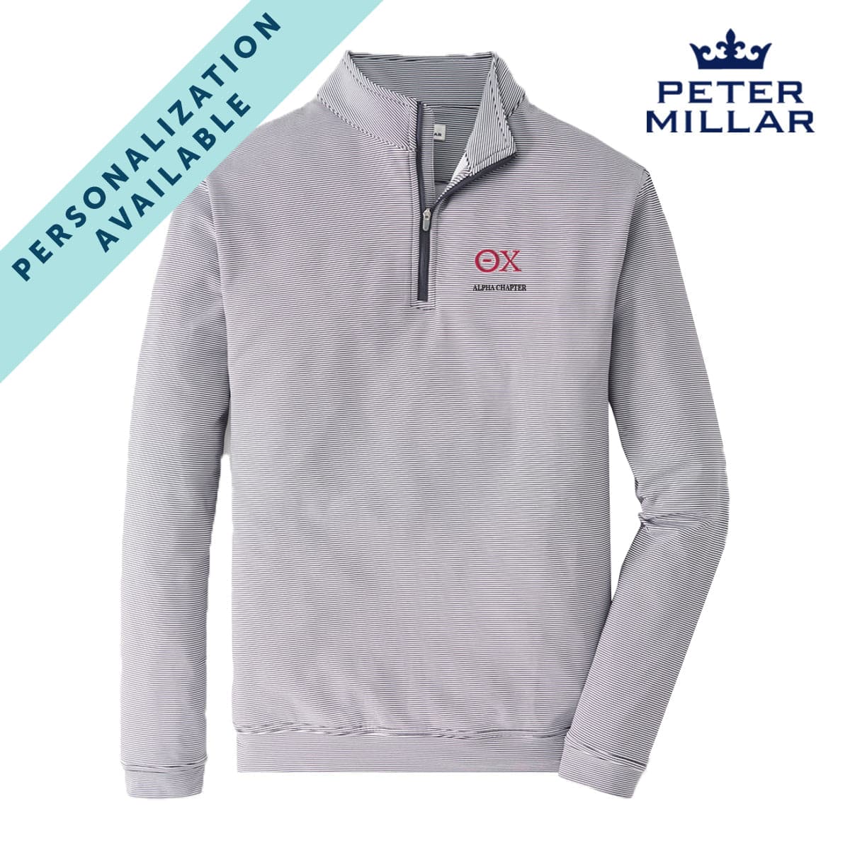 Theta Chi Personalized Peter Millar Mini Stripe Stretch Quarter Zip