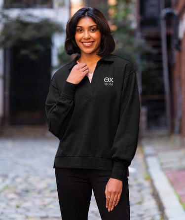 Theta Chi Black Embroidered Mom Sweatshirt