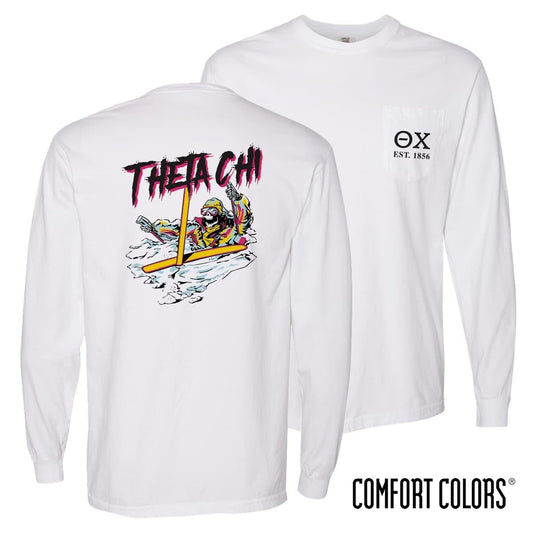 Theta Chi Comfort Colors White Long Sleeve Ski-leton Tee | Theta Chi | Shirts > Long sleeve t-shirts