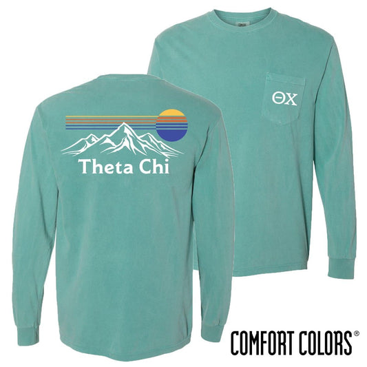 Theta Chi Retro Mountain Comfort Colors Tee | Theta Chi | Shirts > Long sleeve t-shirts