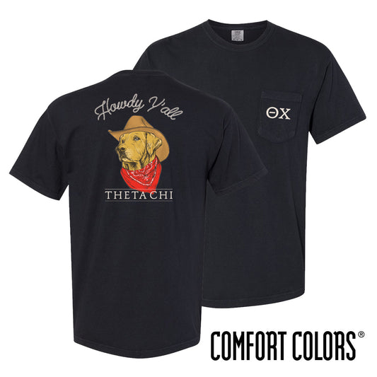 Theta Chi Comfort Colors Cowboy Retriever Black Short Sleeve Pocket Tee