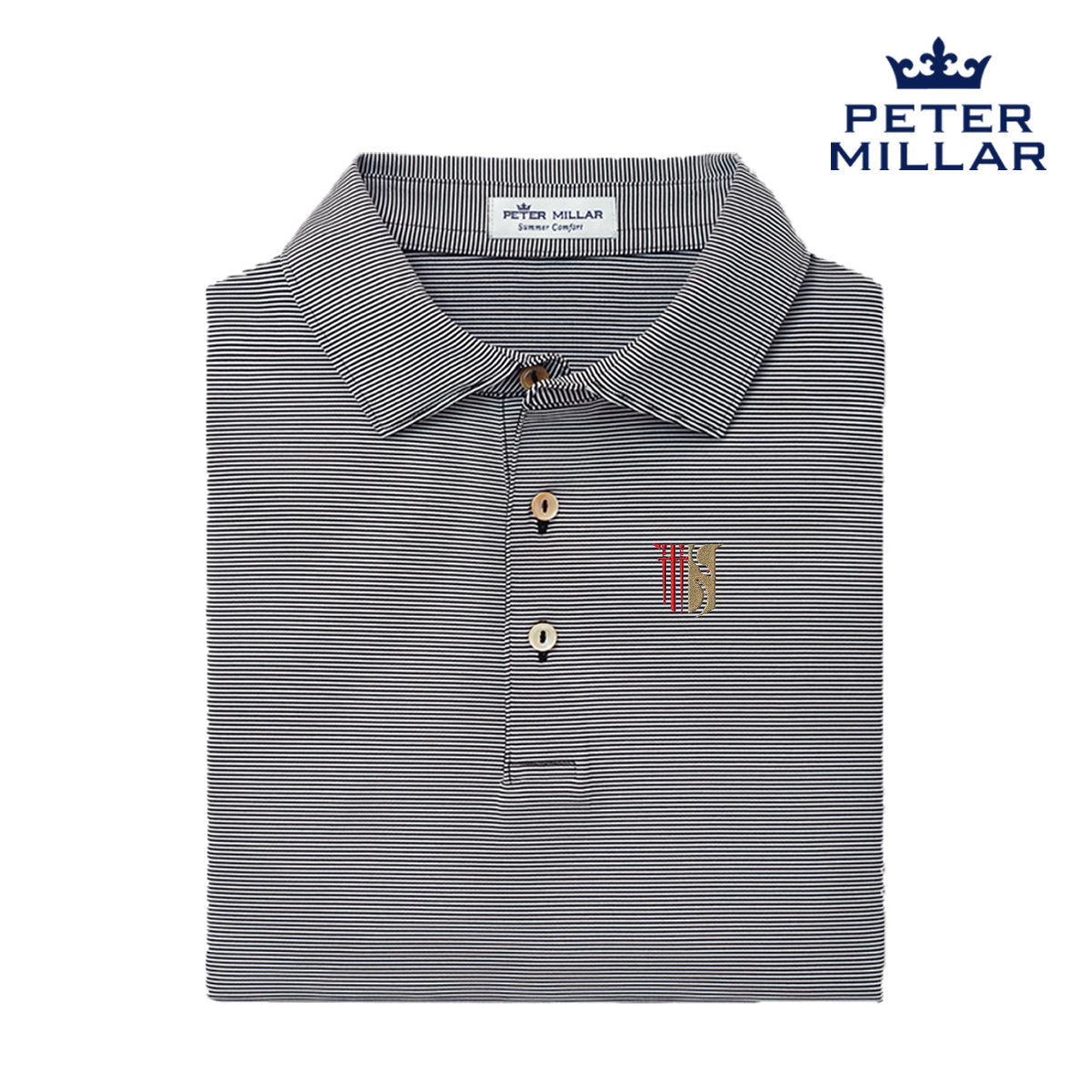 Theta Chi Peter Millar Jubilee Stripe Stretch Polo with Crest