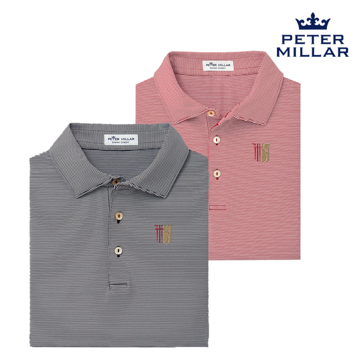 Theta Chi Peter Millar Jubilee Stripe Stretch Polo with Crest