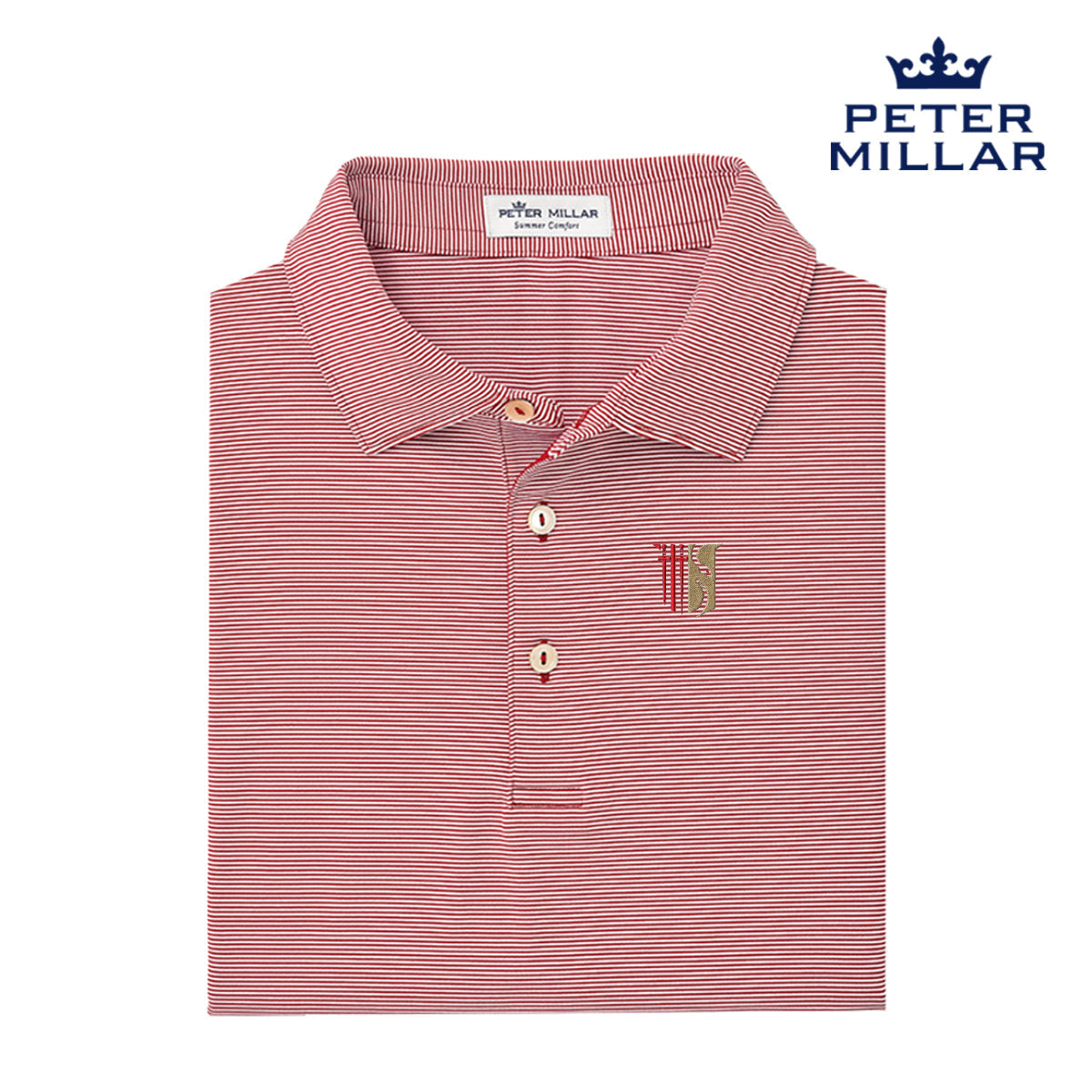 Theta Chi Peter Millar Jubilee Stripe Stretch Polo with Crest