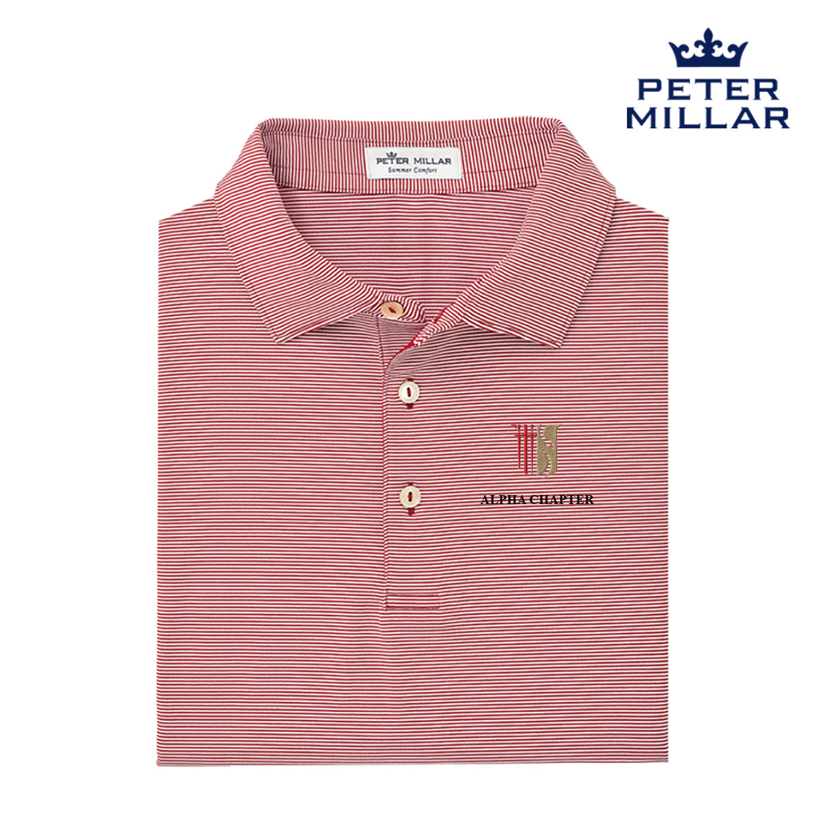 Theta Chi Personalized Peter Millar Jubilee Stripe Stretch Polo with Crest