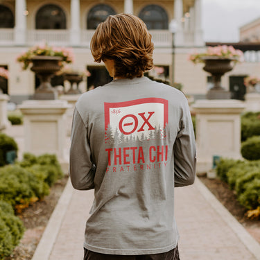 Theta Chi Gray Flag Long Sleeve Pocket Tee