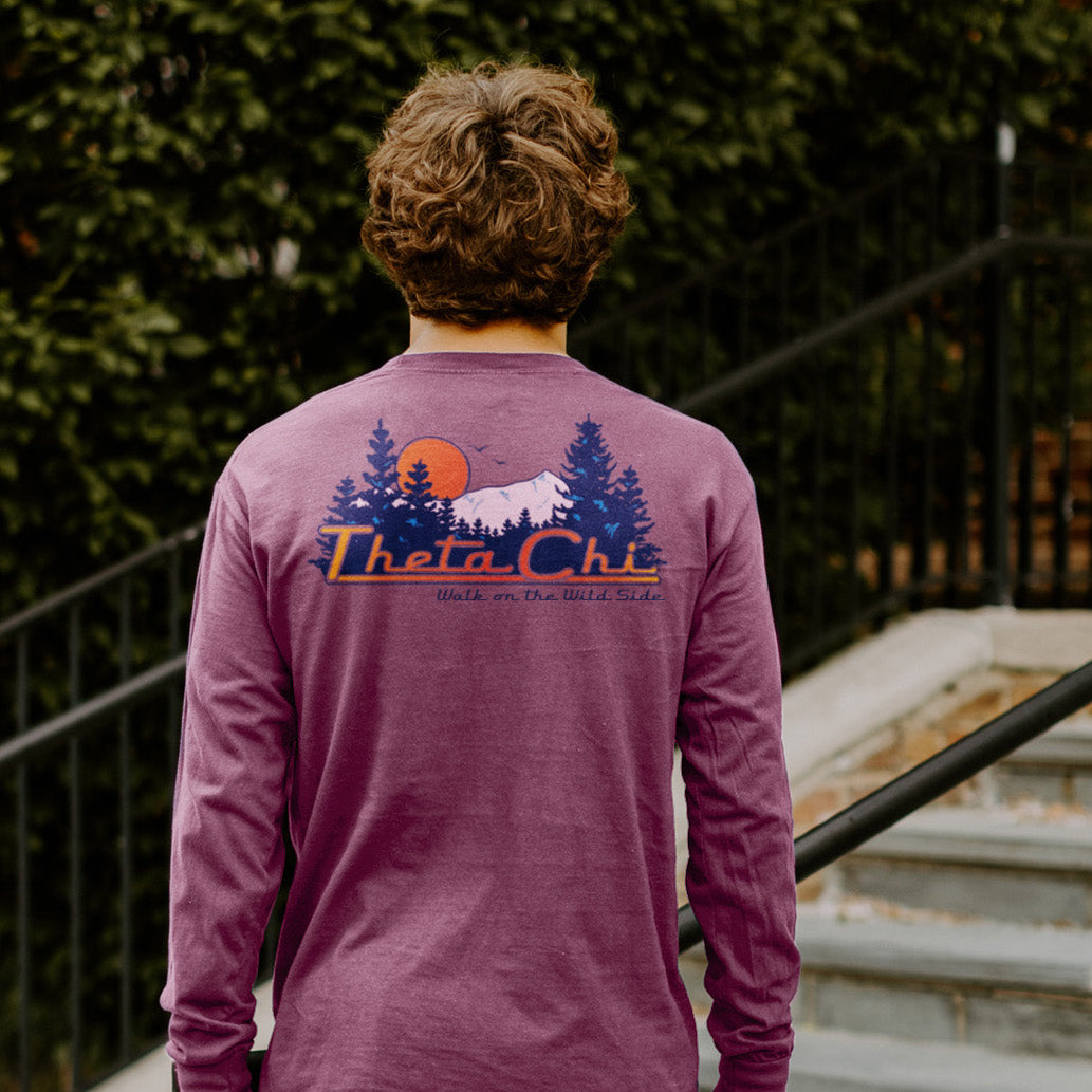 Theta Chi Berry Retro Wilderness Long Sleeve Pocket Tee