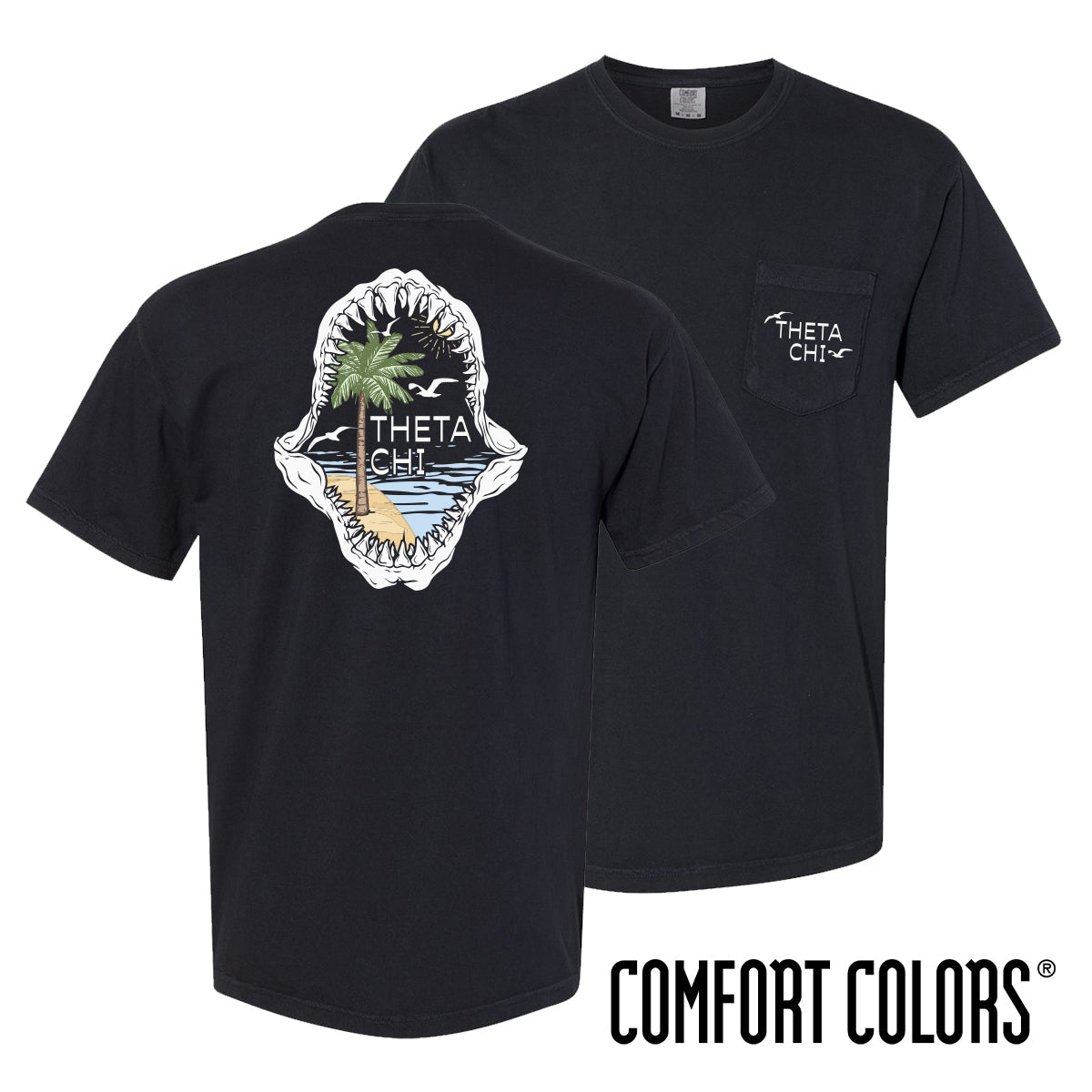 Theta Chi Shark Bite Black Short Sleeve Pocket Tee