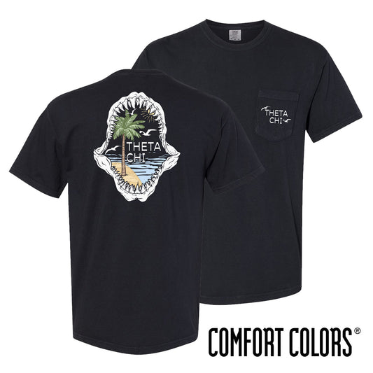 Theta Chi Shark Bite Black Short Sleeve Pocket Tee