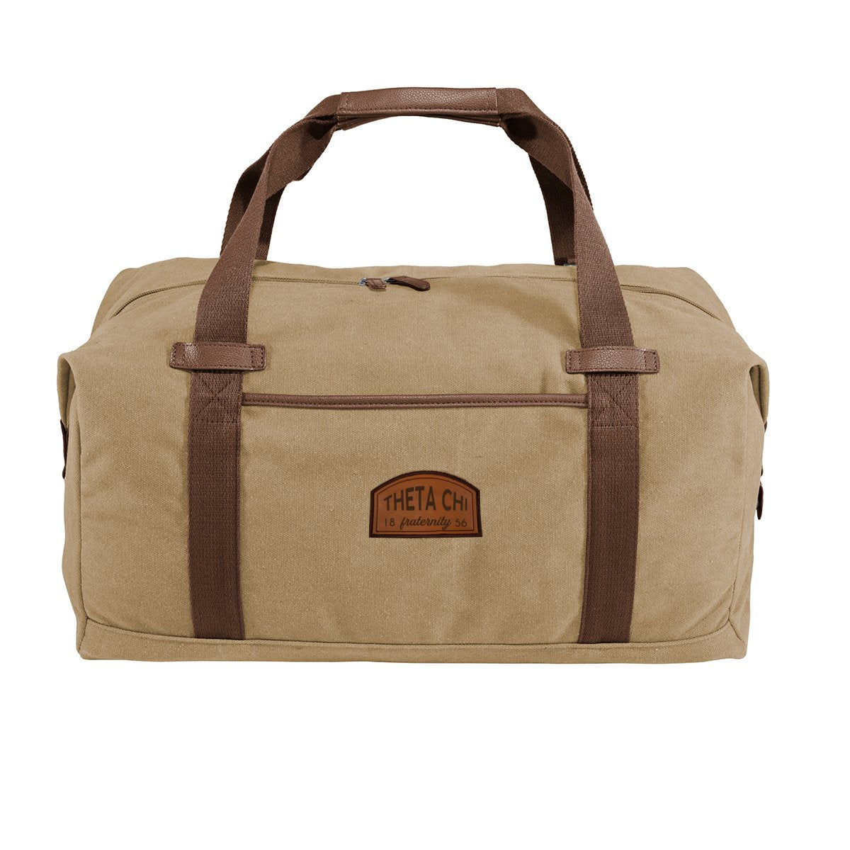 Theta Chi Khaki Canvas Duffel With Leather Patch | Theta Chi | Bags > Duffle bags